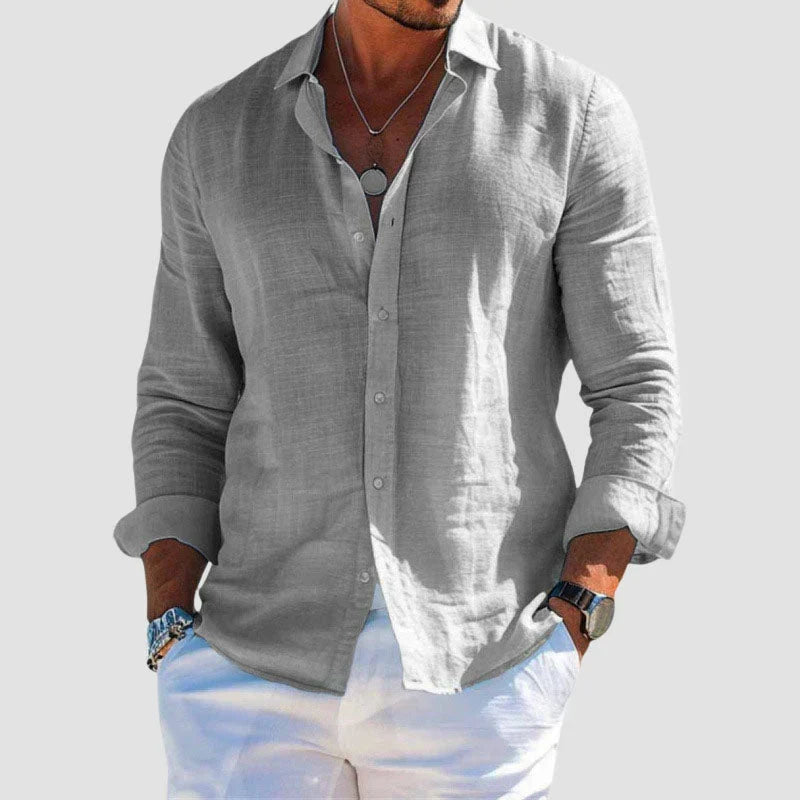Magnus | Men's Linen Shirt with Button-Down Collar and Long Sleeves