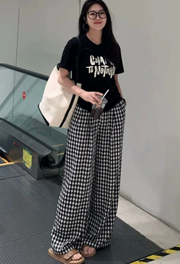 Siobhan | Women’s Checkered Palazzo Trousers — TOPNEWPLACE