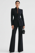Suit Two Piece Fitted Blazer Stand Collar Flared Leg