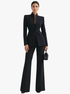 Suit Two Piece Fitted Blazer Stand Collar Flared Leg