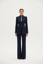Suit Two Piece Fitted Blazer Stand Collar Flared Leg