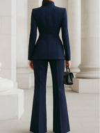 Suit Two Piece Fitted Blazer Stand Collar Flared Leg