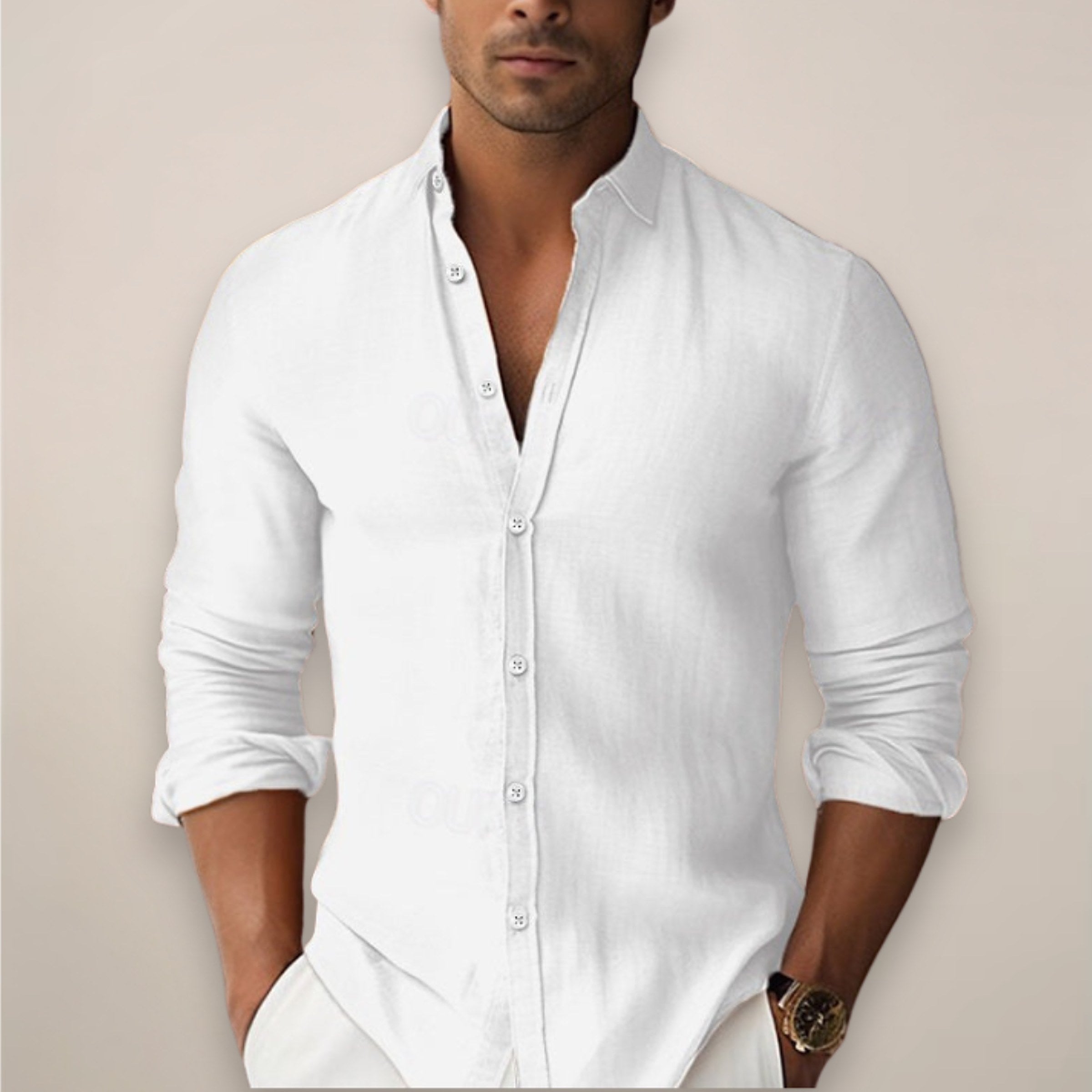 Men's Long Sleeve Band Collar Shirt — view 1
