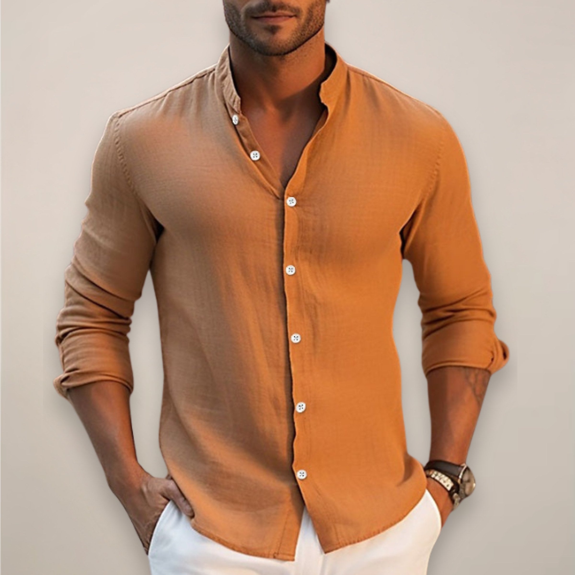 Men's Long Sleeve Band Collar Shirt — view 2