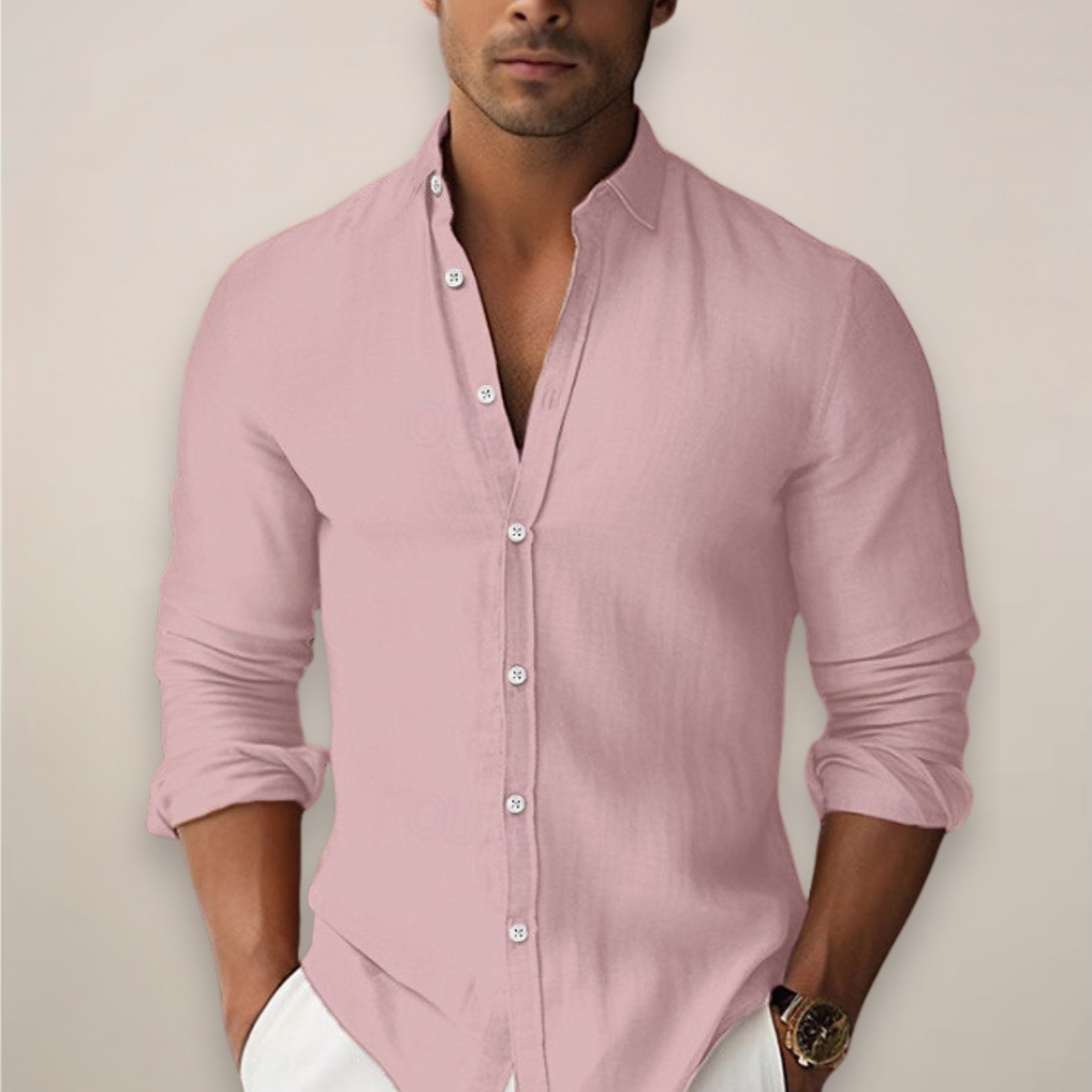 Men's Long Sleeve Band Collar Shirt — view 5