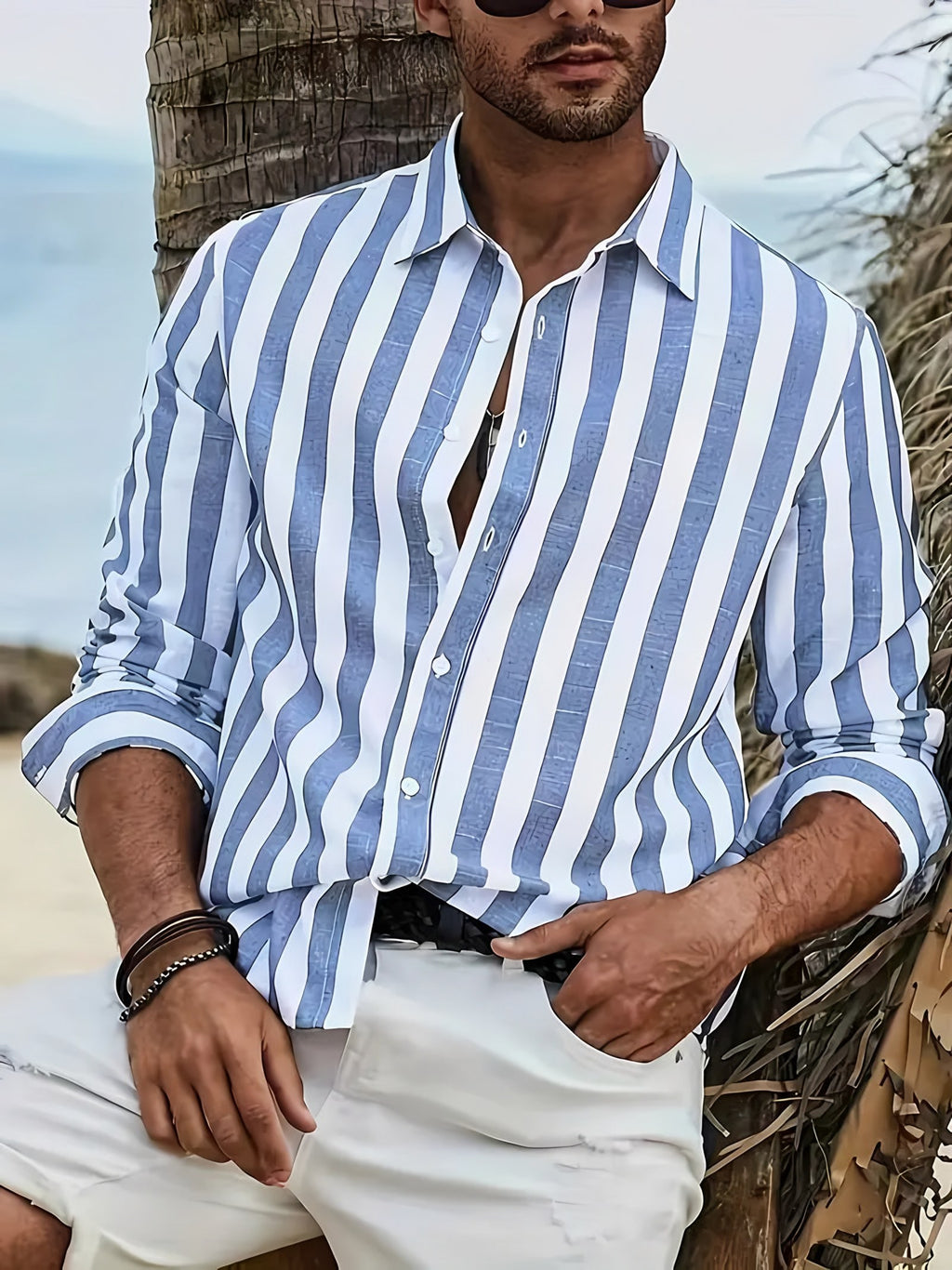 Men's Long Sleeve Striped Casual Shirt — view 1