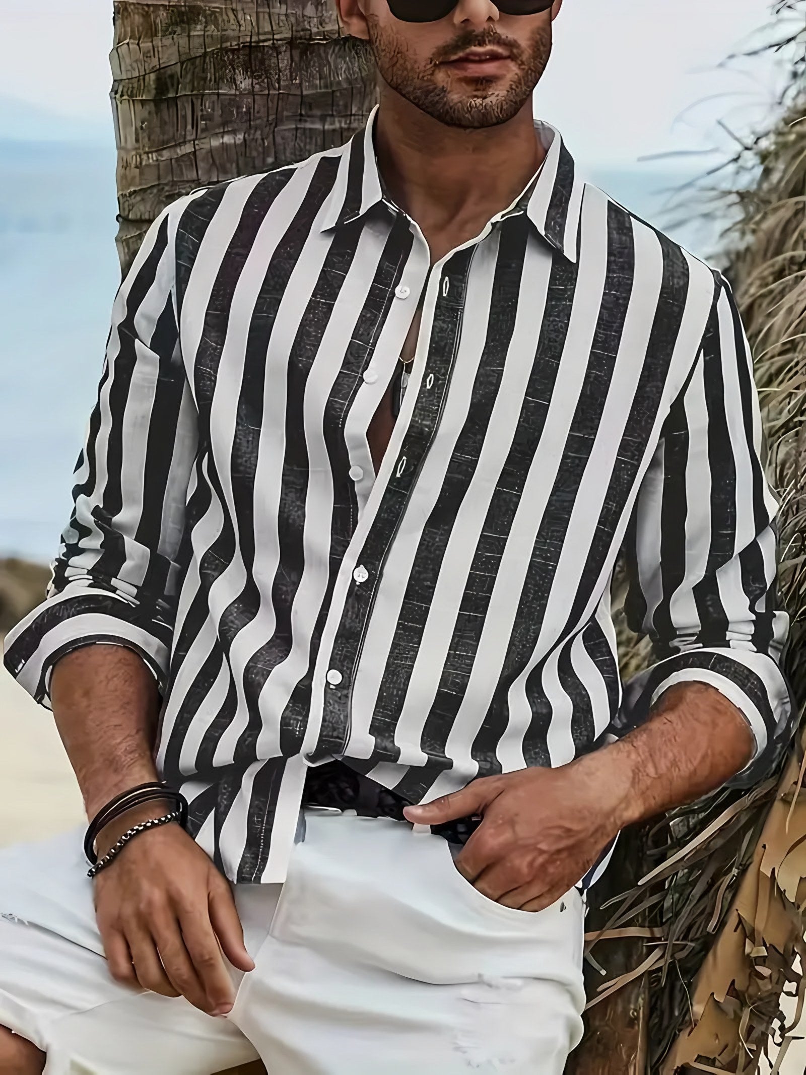 Men's Long Sleeve Striped Casual Shirt — view 2