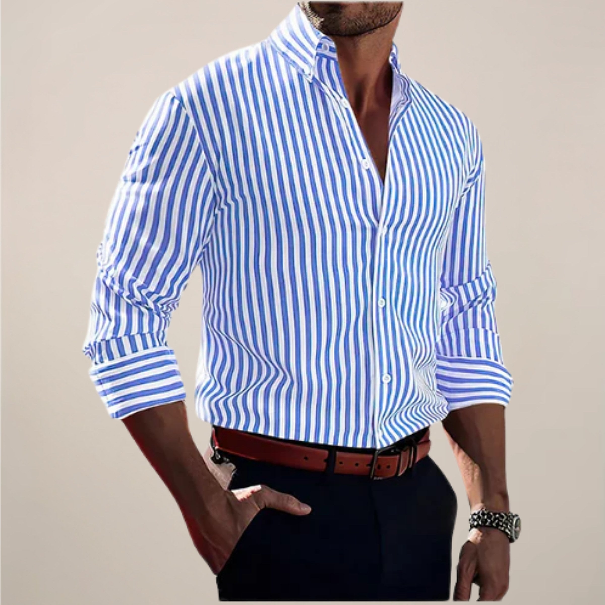 Men's Long Sleeve Striped Shirt — view 3