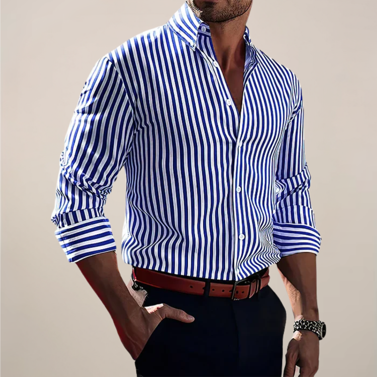 Jeroen | Men’s Long Sleeve Striped Shirt