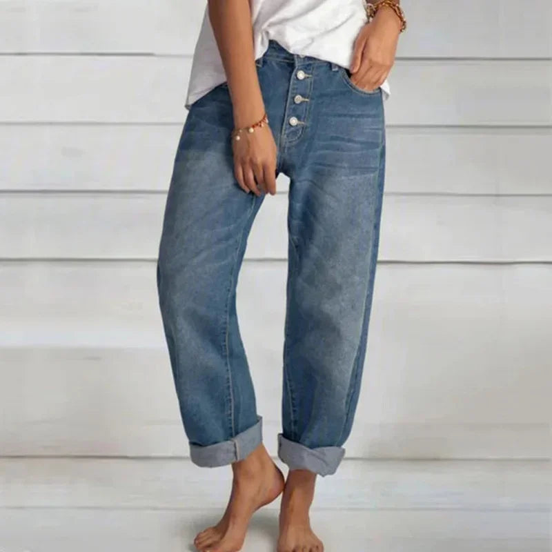 Kara | Women’s Button Front Tapered Jeans — TOPNEWPLACE (view 2)