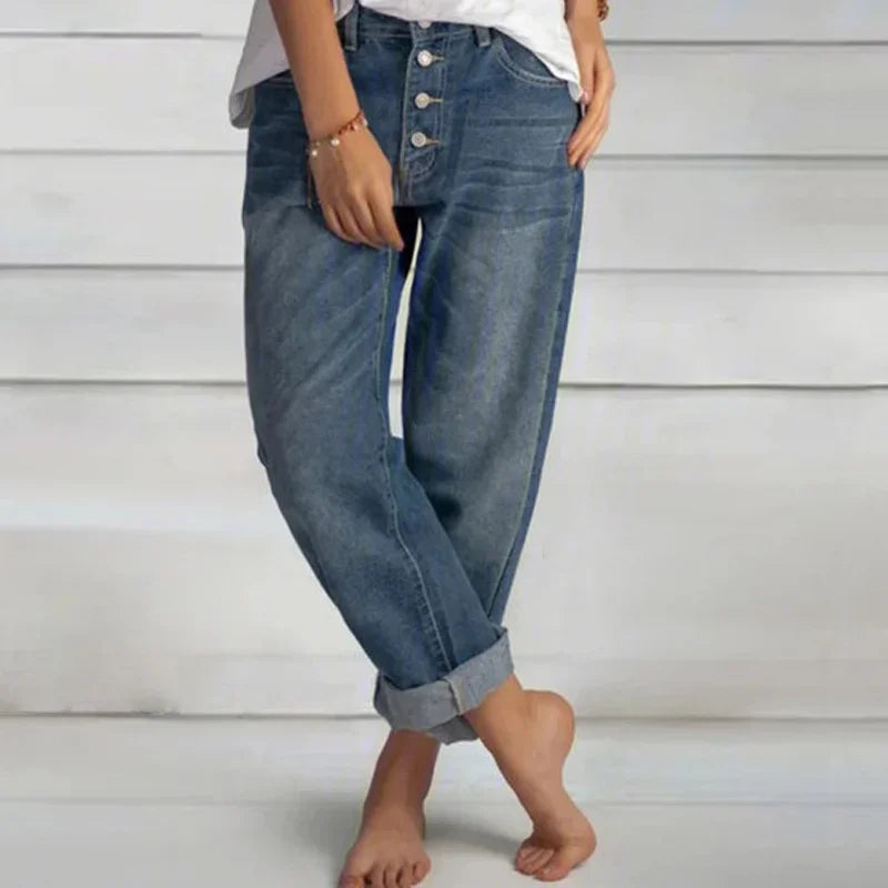 Kara | Women’s Button Front Tapered Jeans — TOPNEWPLACE