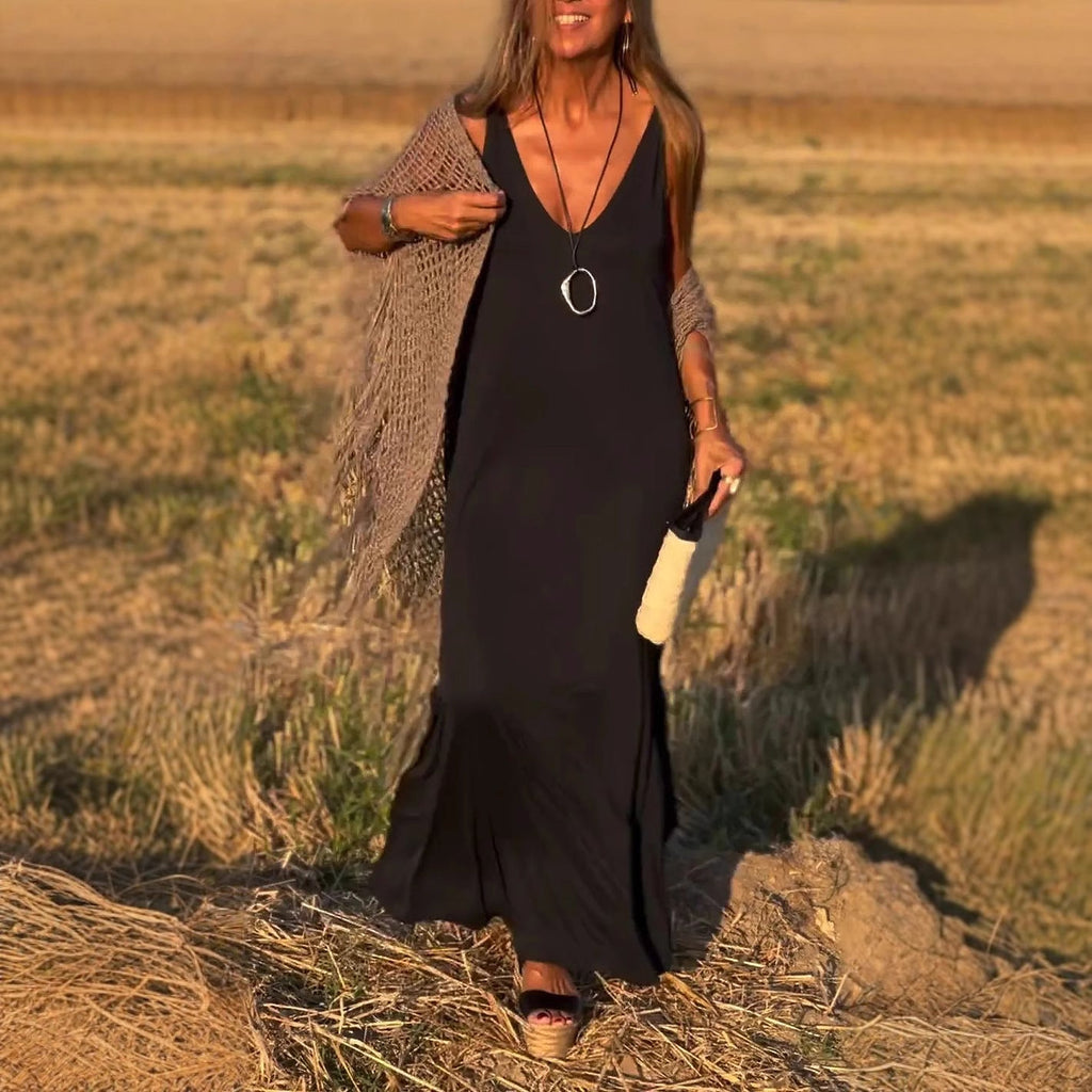 Women's Sleeveless V-Neck Side Slit Maxi Dress — view 3