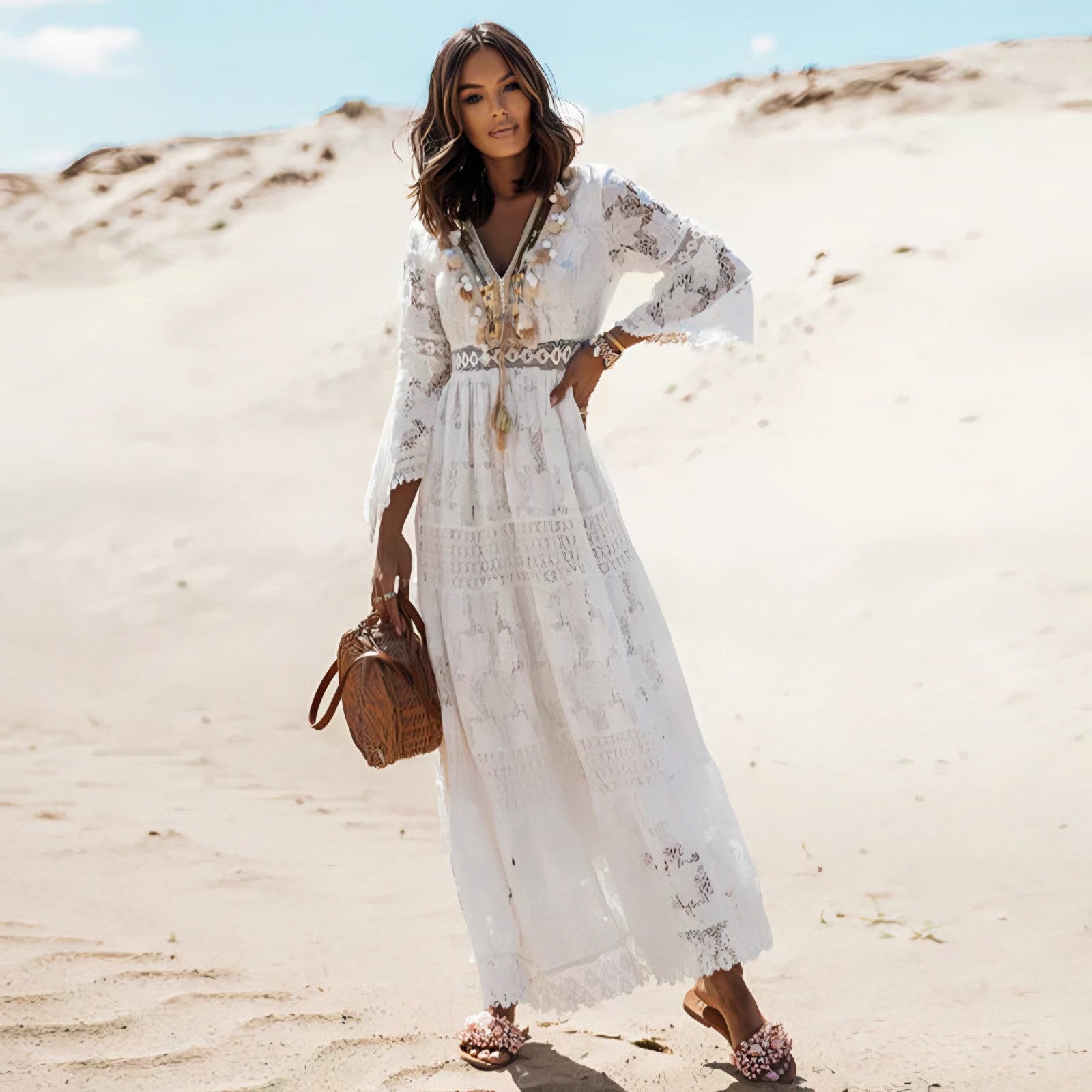 Women's Lace Long Sleeve Maxi Dress — view 4
