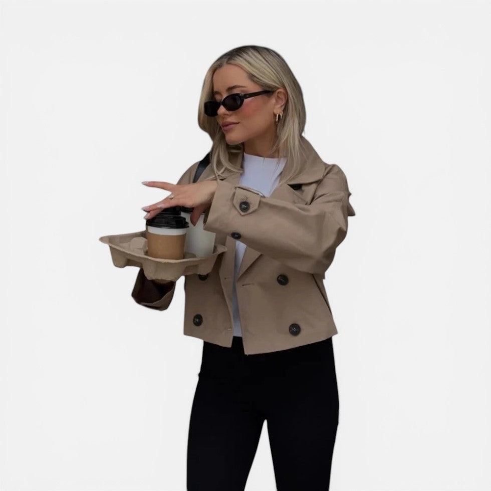 Cropped Trench Coat Double Breasted Jacket — view 4