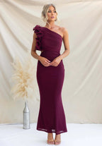 Ruzena | Women's Wedding Guest One-Shoulder Maxi Dress with Ruffles