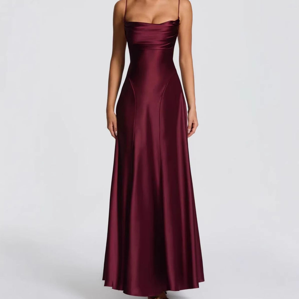 Simone | Women's Satin Wedding Guest Maxi Dress with Sweetheart Neckline