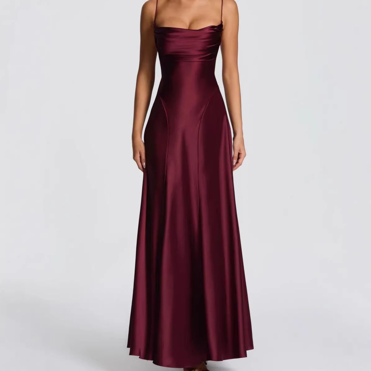 Simone | Women's Satin Wedding Guest Maxi Dress with Sweetheart Neckline