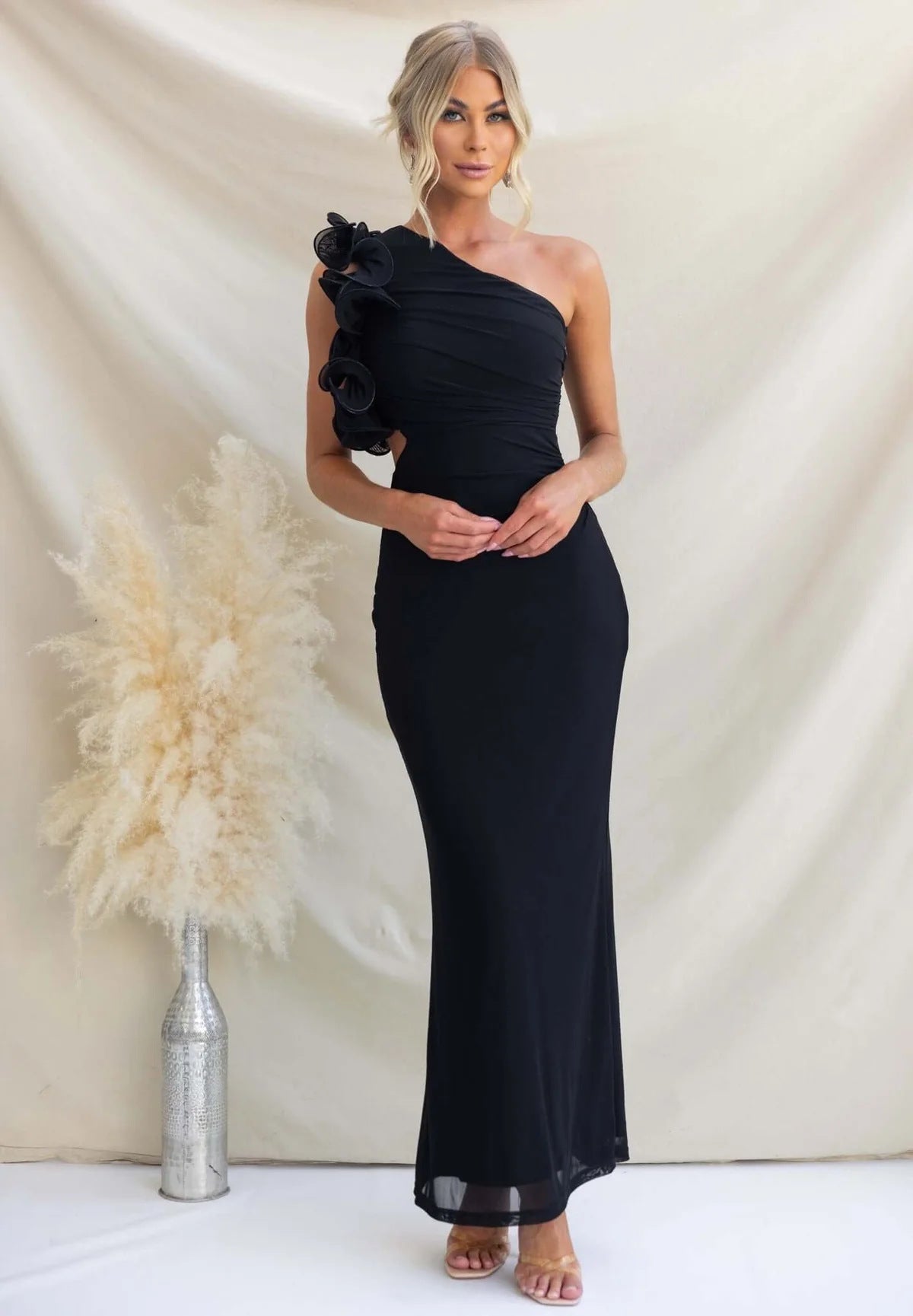 Ruzena | Women's Wedding Guest One-Shoulder Maxi Dress with Ruffles