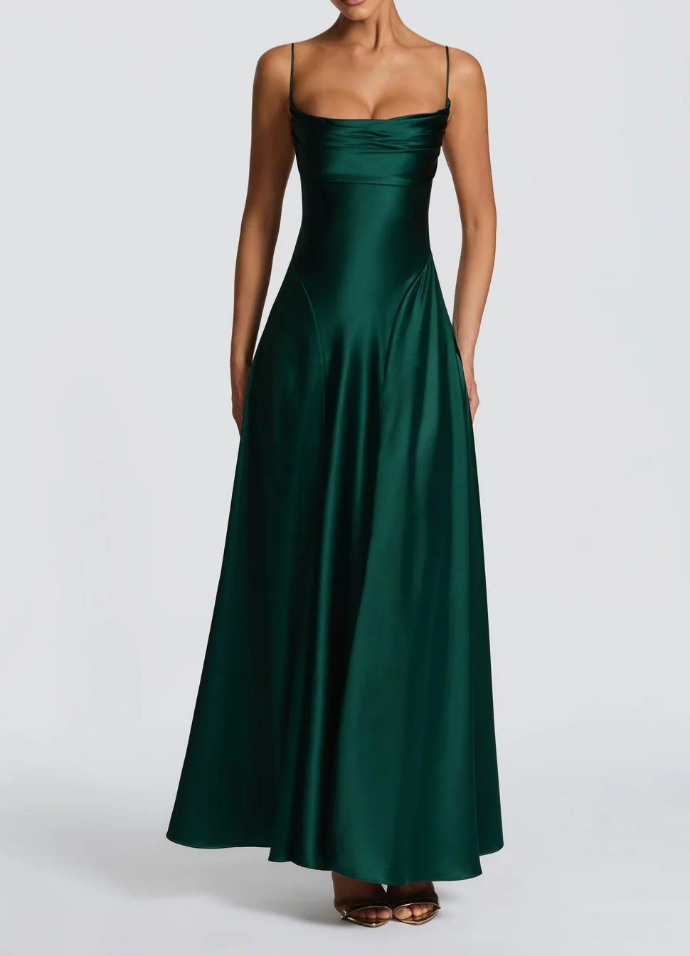 Simone | Women's Satin Wedding Guest Maxi Dress with Sweetheart Neckline