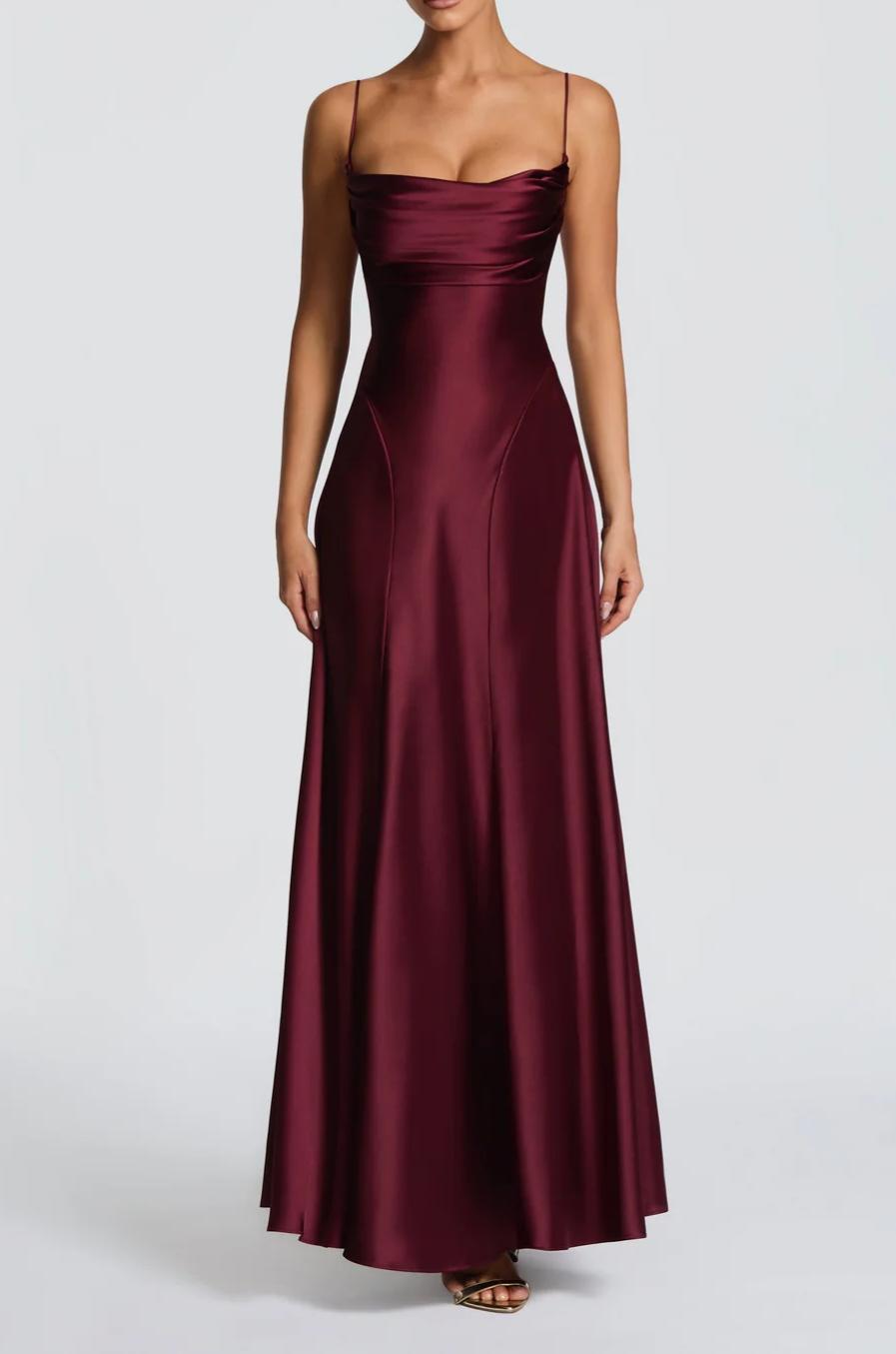Simone | Women's Satin Wedding Guest Maxi Dress with Sweetheart Neckline
