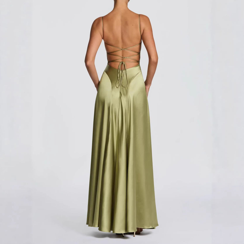 Simone | Women's Satin Wedding Guest Maxi Dress with Sweetheart Neckline