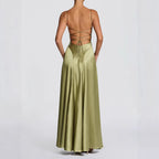Simone | Women's Satin Wedding Guest Maxi Dress with Sweetheart Neckline