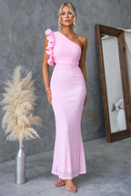 Ruzena | Women's Wedding Guest One-Shoulder Maxi Dress with Ruffles