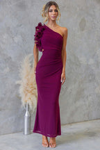 Ruzena | Women's Wedding Guest One-Shoulder Maxi Dress with Ruffles