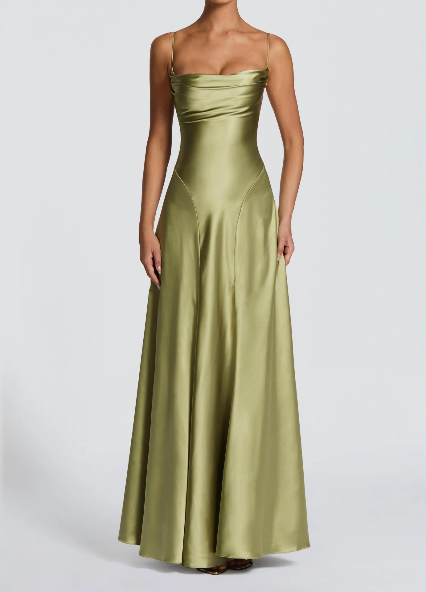 Simone | Women's Satin Wedding Guest Maxi Dress with Sweetheart Neckline
