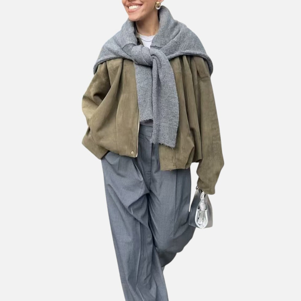 Suede Spring Jacket Zip Front Cropped Jacket — Warm