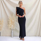 Ruzena | Women's Wedding Guest One-Shoulder Maxi Dress with Ruffles
