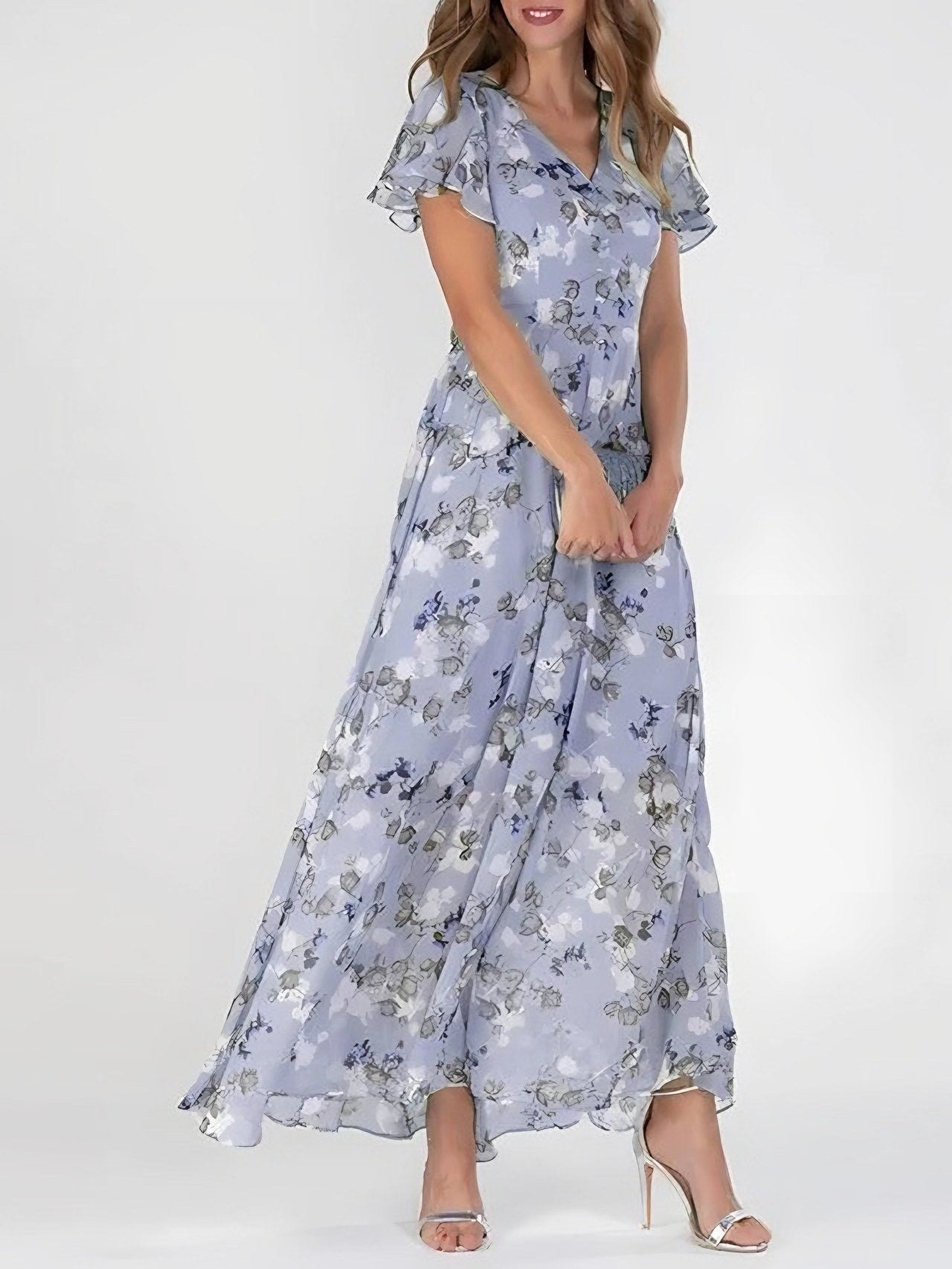 Women's Flutter Sleeve Floral Maxi Dress — view 5