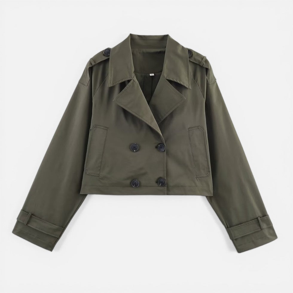 Cropped Trench Coat Double Breasted Jacket — view 1
