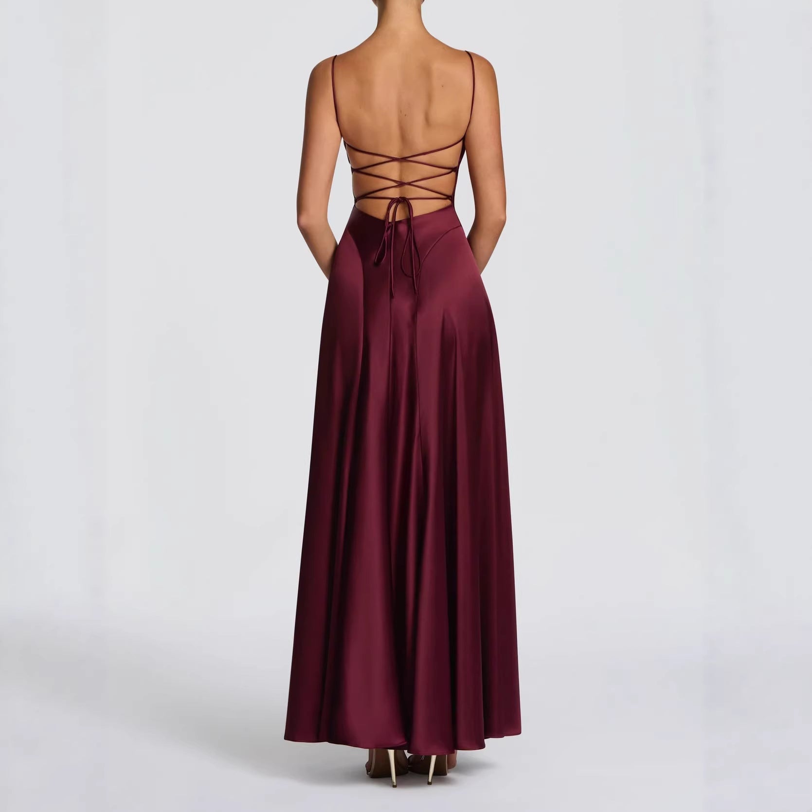 Simone | Women's Satin Wedding Guest Maxi Dress with Sweetheart Neckline