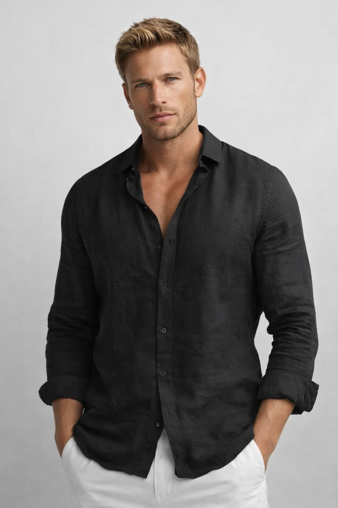 Ferdinand | Men's Linen Shirt with Button Front and Long Sleeves