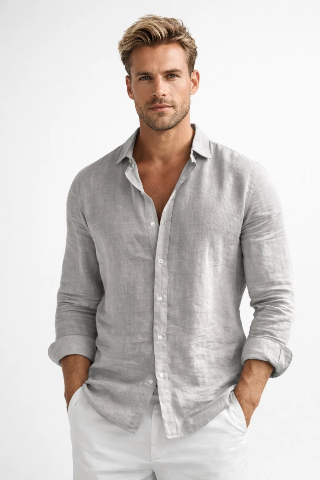Ferdinand | Men's Linen Shirt with Button Front and Long Sleeves