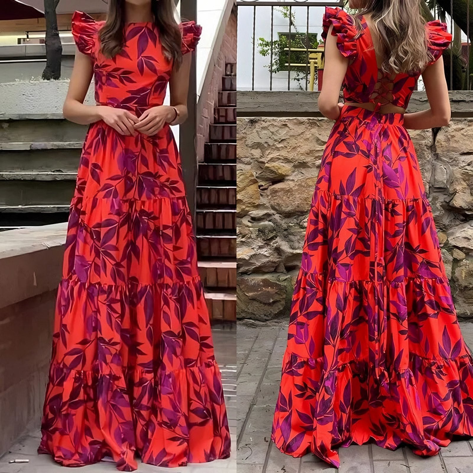 Women's Ruffle Sleeve Floral Maxi Dress — view 2