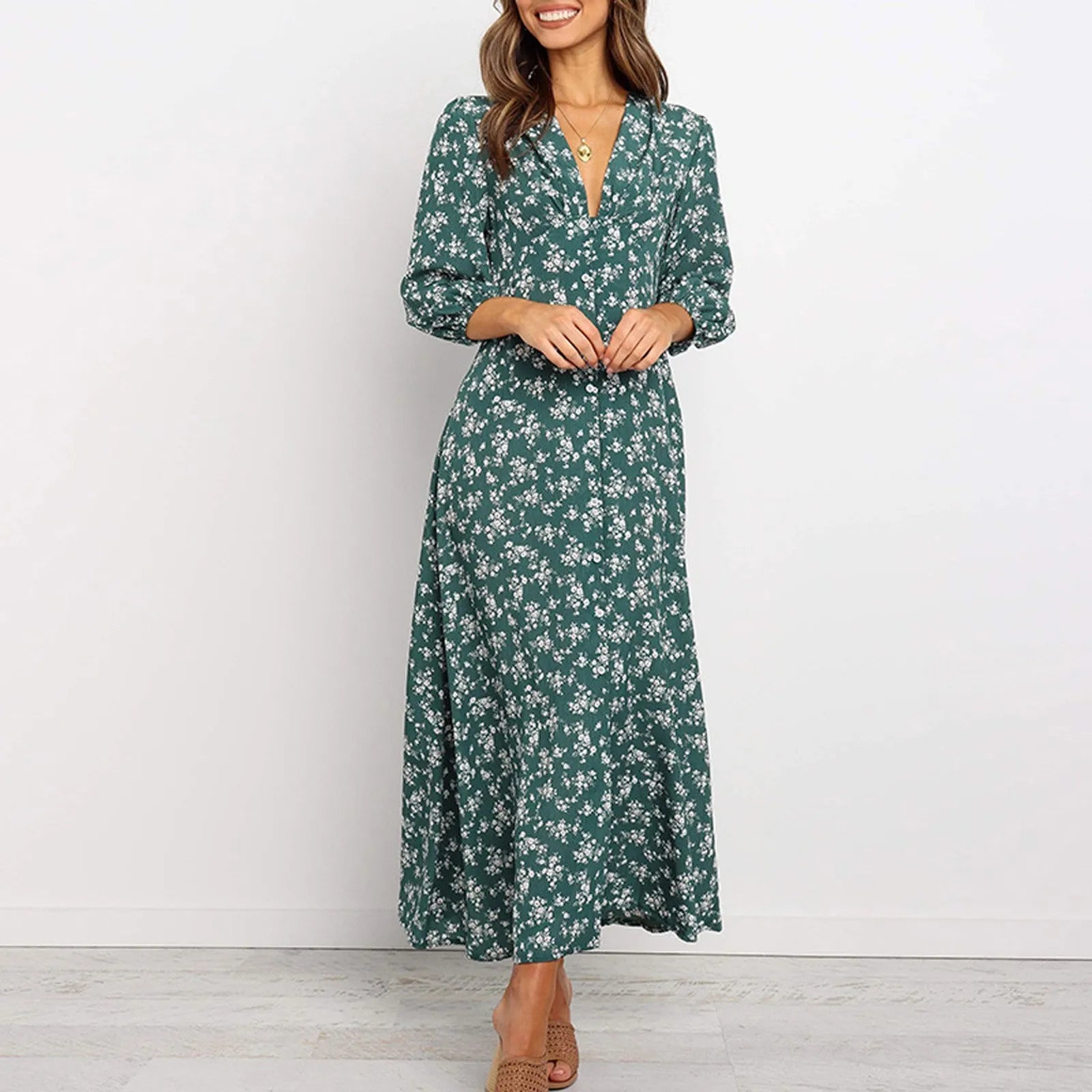 Women's Floral Maxi Long Sleeve Dress — view 3