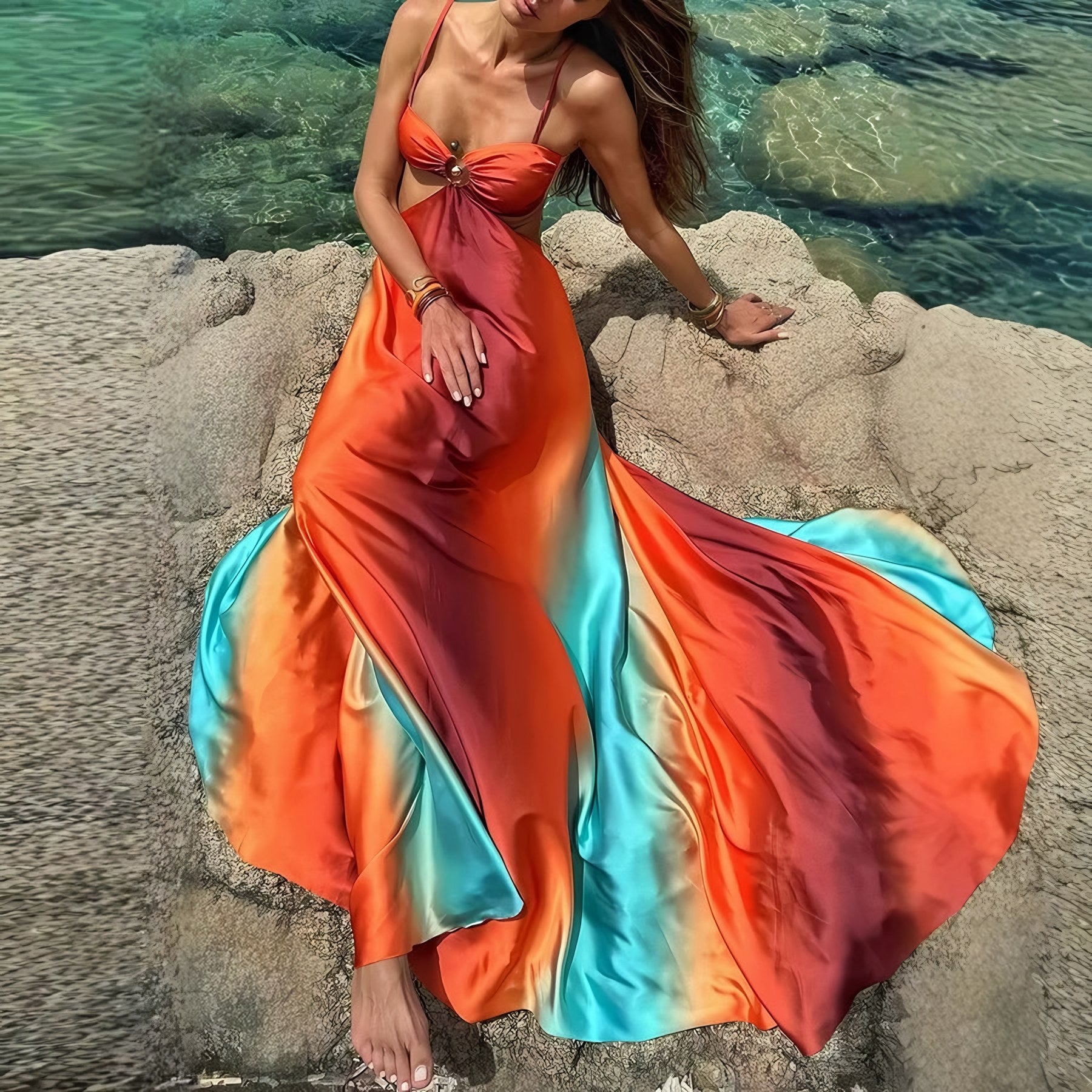Women's Ombre Cut-Out Maxi Dress — view 3
