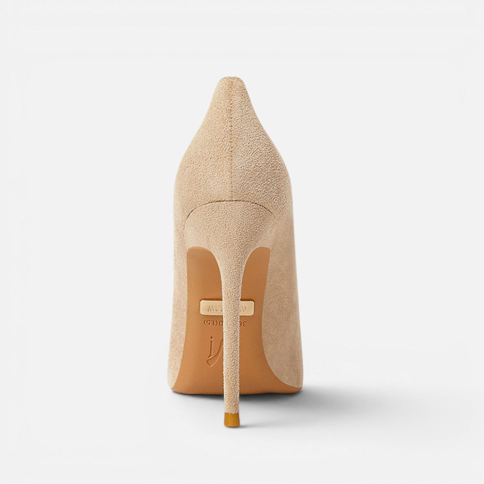 Suede Orthopedic Pointed Toe Stiletto Heels — Block Heel