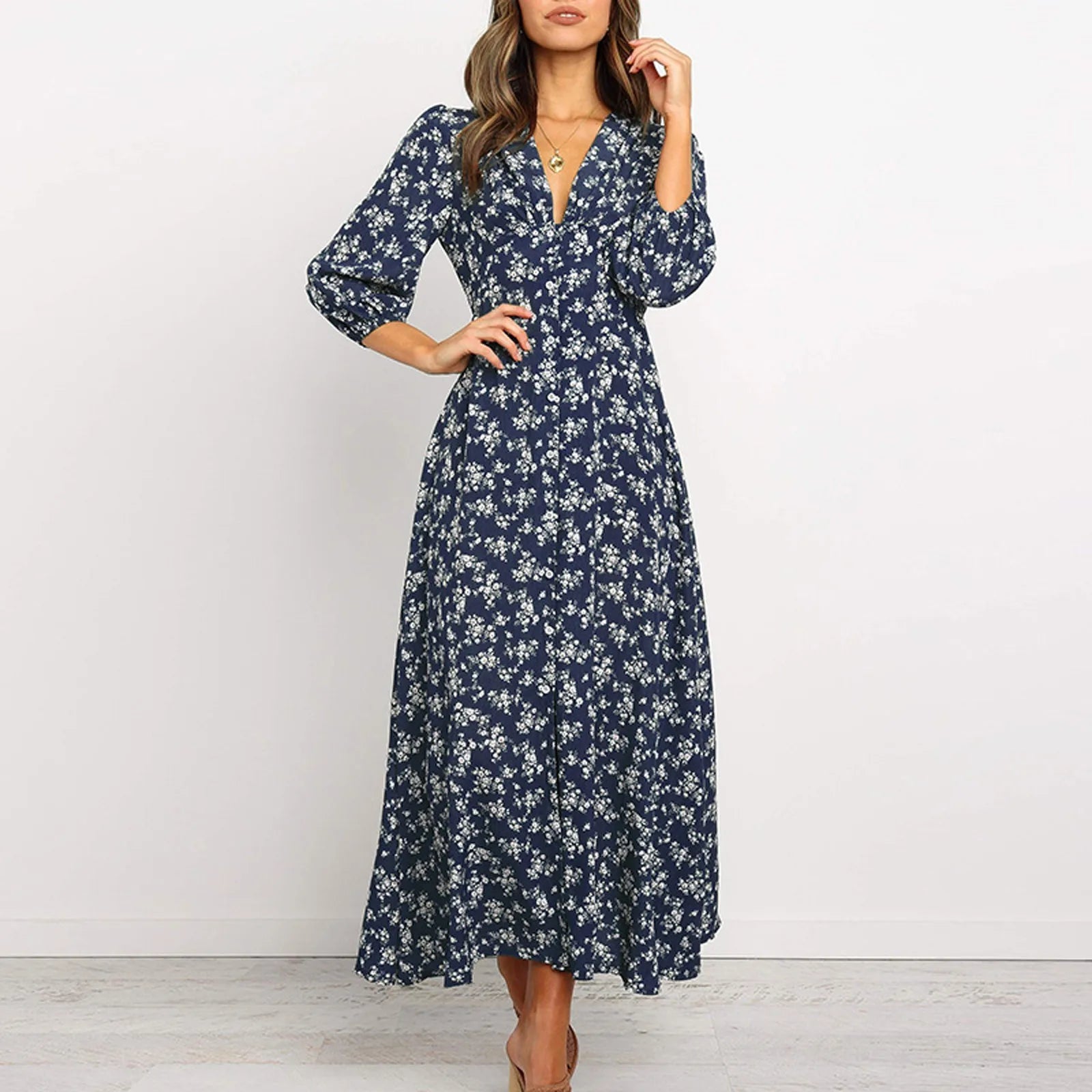 Women's Floral Maxi Long Sleeve Dress — view 1