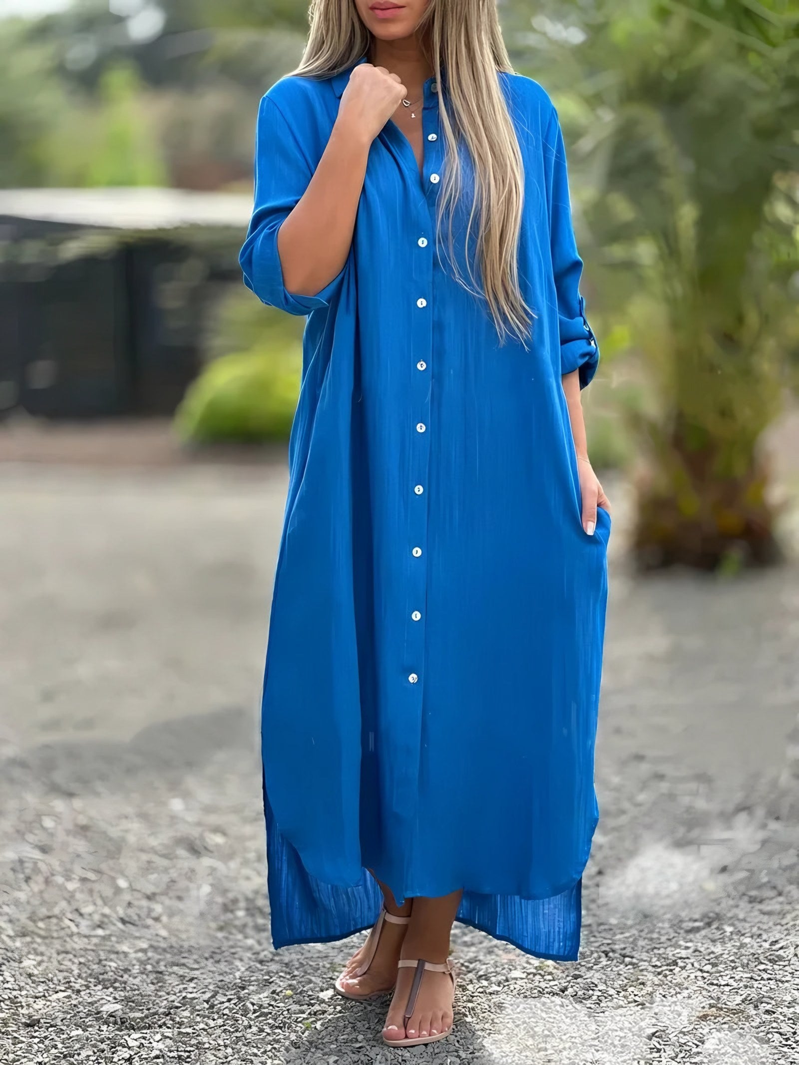 Women's Long Sleeve Shirt Maxi Dress — view 6
