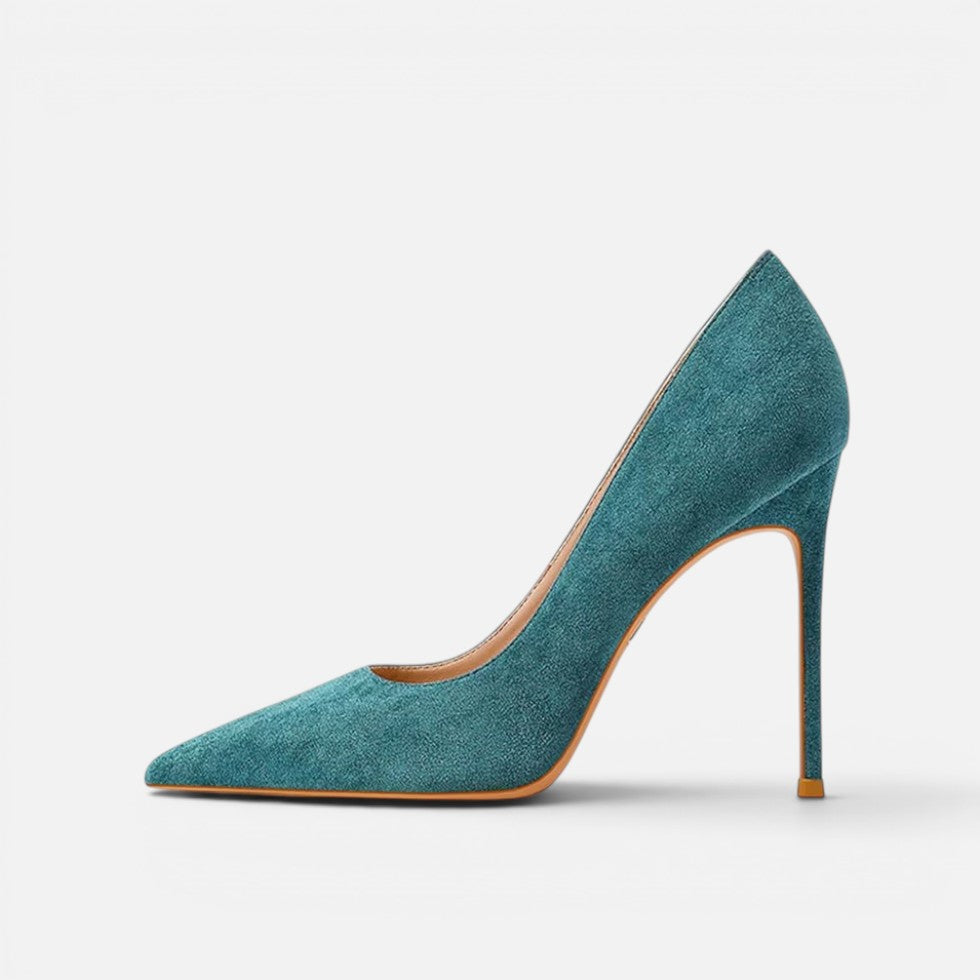 Suede Orthopedic Pointed Toe Stiletto Heels — Block Heel