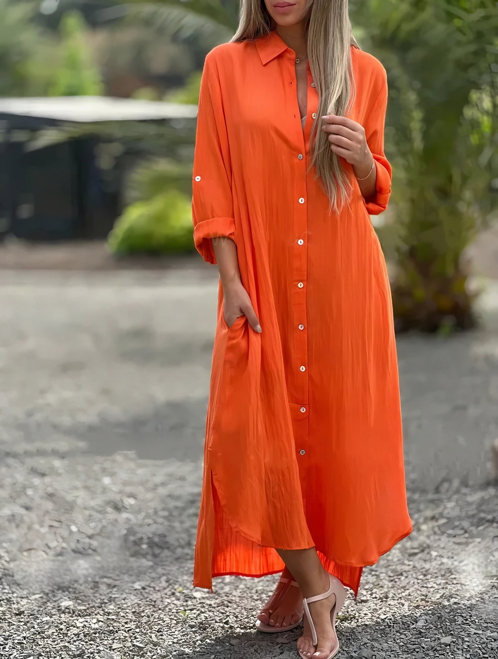Women's Long Sleeve Shirt Maxi Dress — view 3