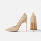Suede Orthopedic Pointed Toe Stiletto Heels — Block Heel