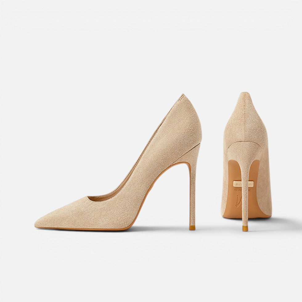 Suede Orthopedic Pointed Toe Stiletto Heels — Block Heel