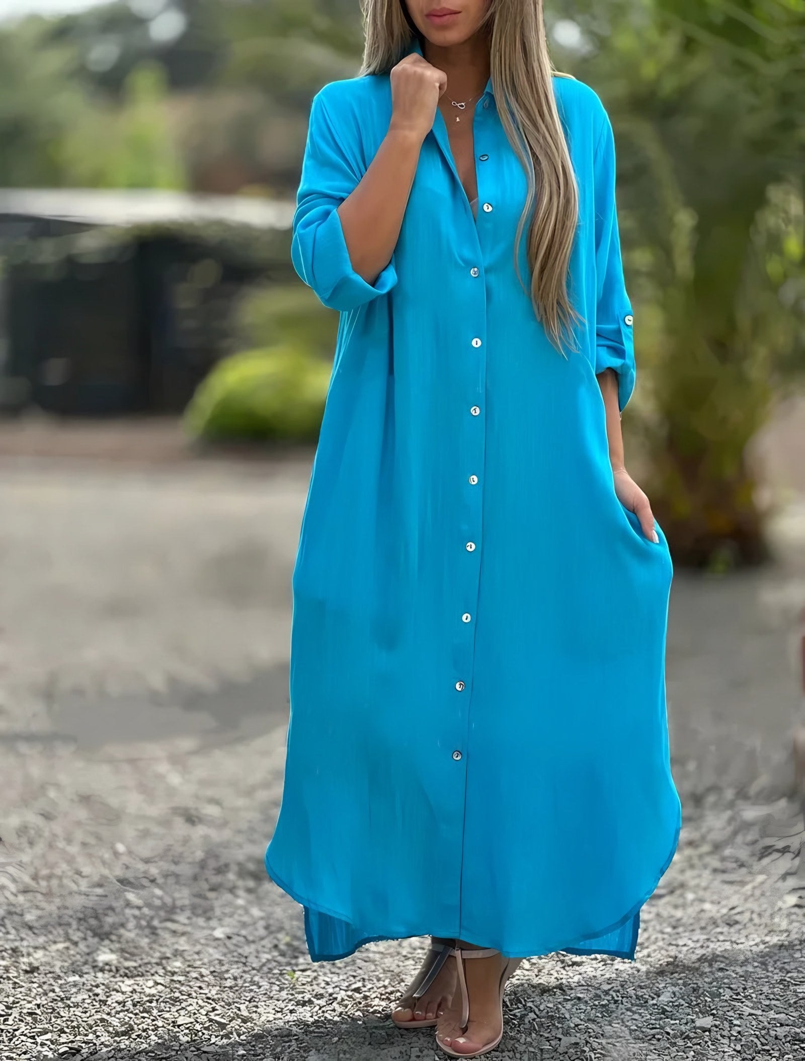 Women's Long Sleeve Shirt Maxi Dress — view 7