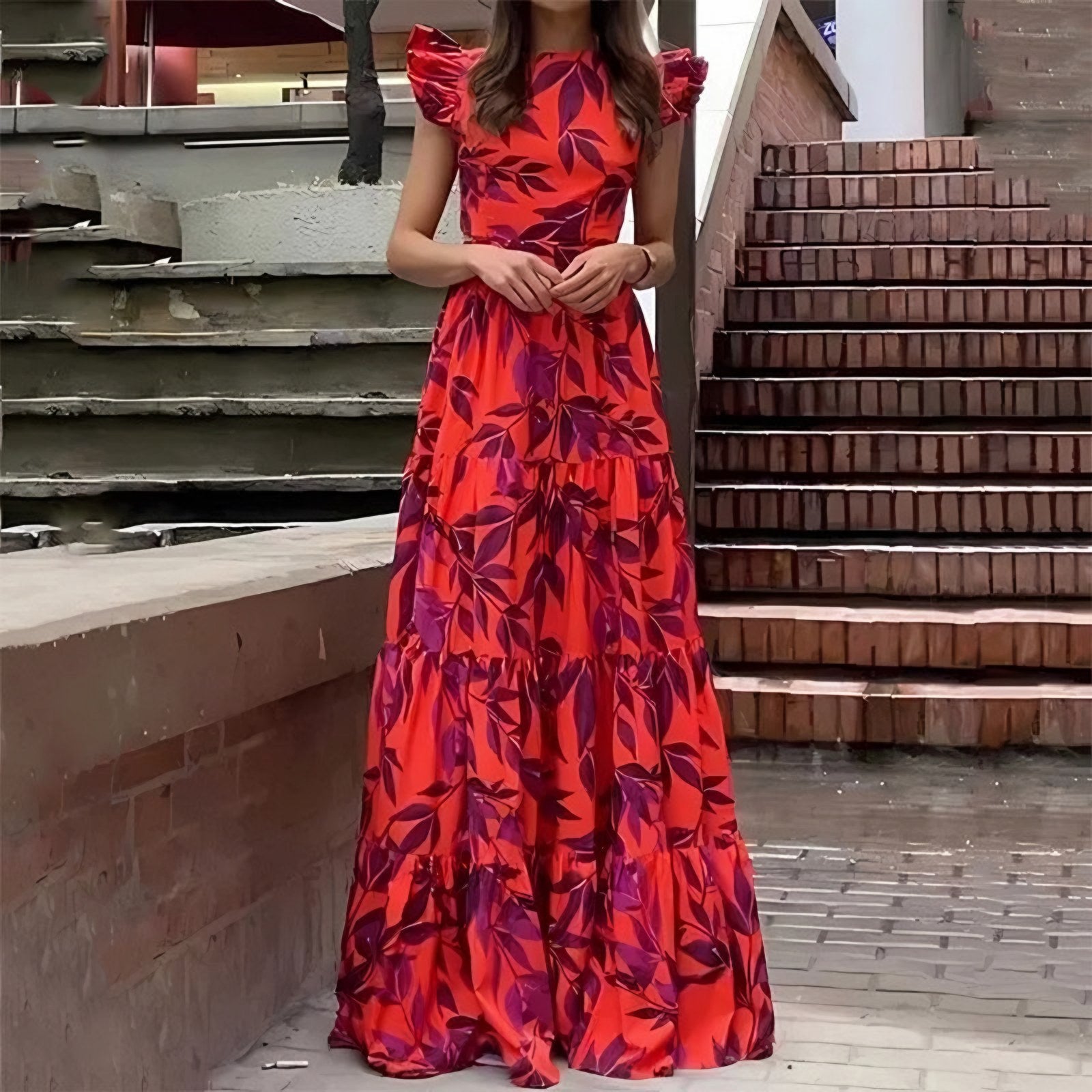 Women's Ruffle Sleeve Floral Maxi Dress — view 1
