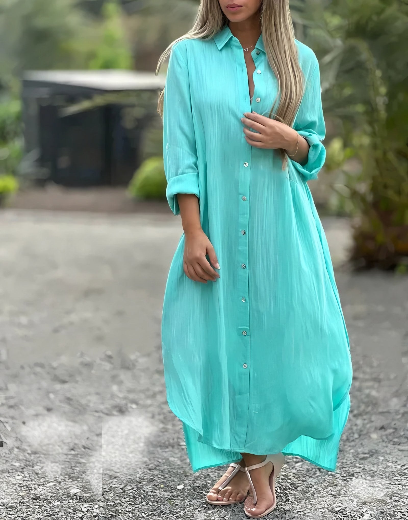 Women's Long Sleeve Shirt Maxi Dress — view 1