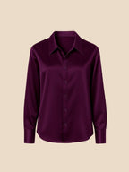 Satin Shirt Point Collar Button Front Long Sleeve — Breathable